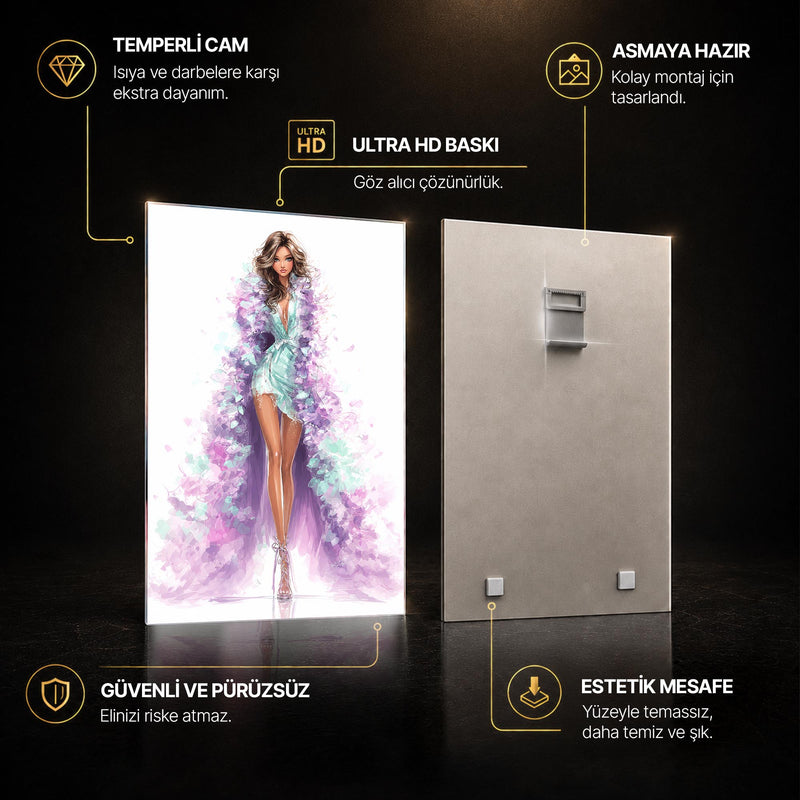 Lavanta ve Mint Tonlarında Moda İllüstrasyonu Cam Tablo – Cam Tablo