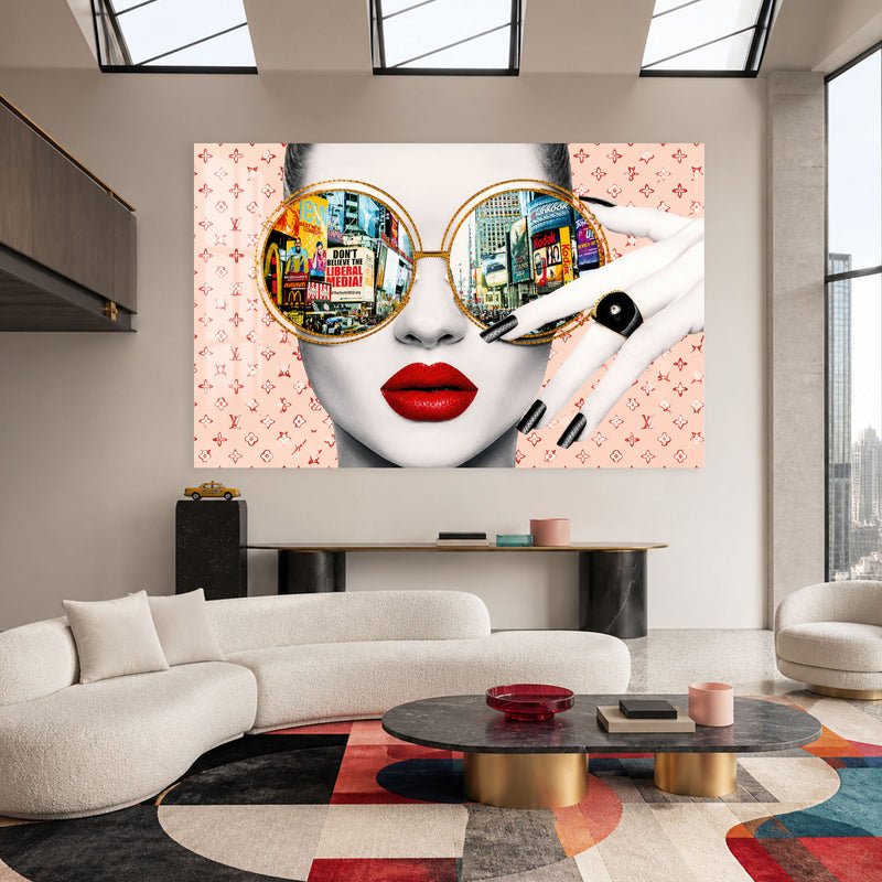 Gözlüklü Kadın Pop Art Cam Tablo – Cam Tablo