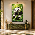 Bambu Yiyen Panda Cam Tablo – Siyah Çerçeveli Cam Tablo