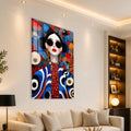 Yuvarlak Gözlüklü Renkli Pop Art Kadın Cam Tablo – Cam Tablo