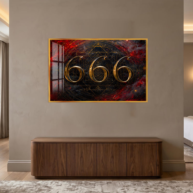Karanlık Közlerde 666 Cam Tablo – Altın Çerçeveli Cam Tablo