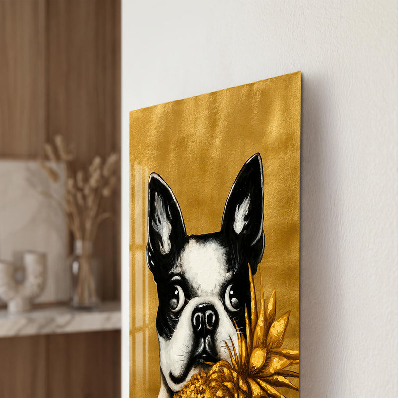 Ananaslı Boston Terrier Cam Tablo – Cam Tablo