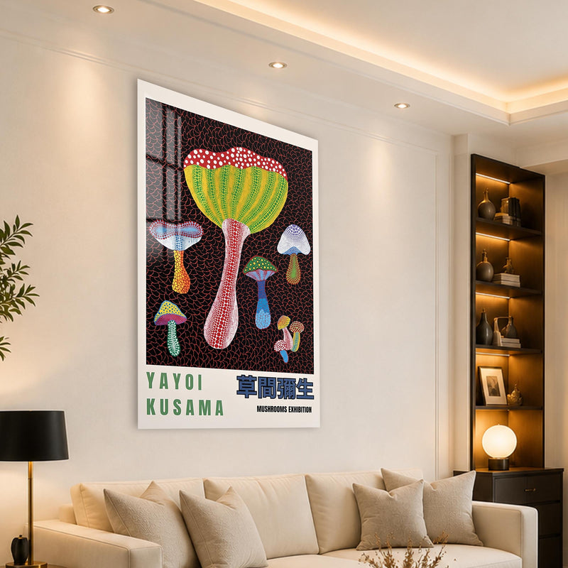 Karanlık Ormanda Rengarenk Mantarlar Cam Tablo – Cam Tablo