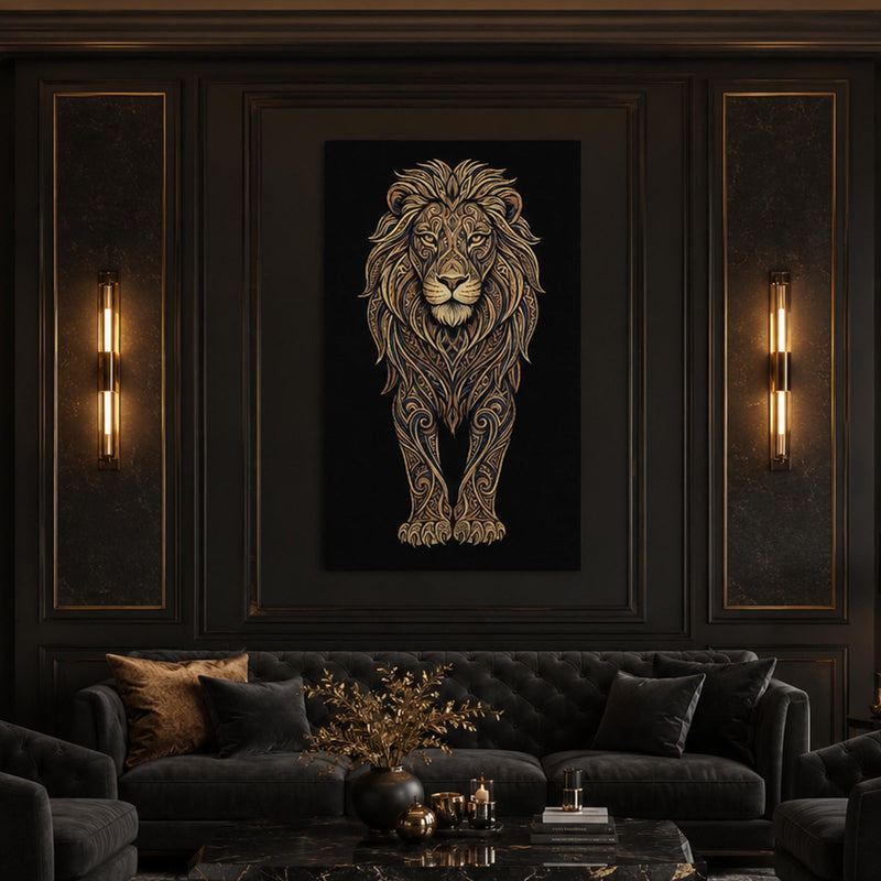 Altın Yeleli Aslan Cam Tablo – Cam Tablo