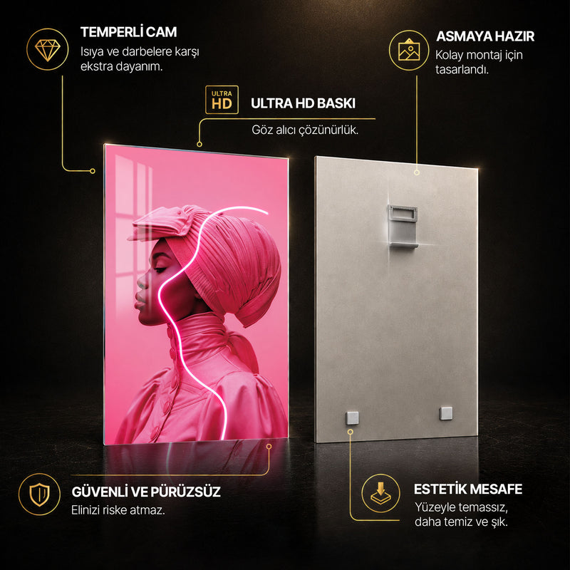 Pembe Neon Çizgili Profil Cam Tablo – Cam Tablo