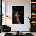 Siyah Zeminde 222 Leopar Cam Tablo – Cam Tablo