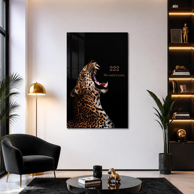 Siyah Zeminde 222 Leopar Cam Tablo – Cam Tablo
