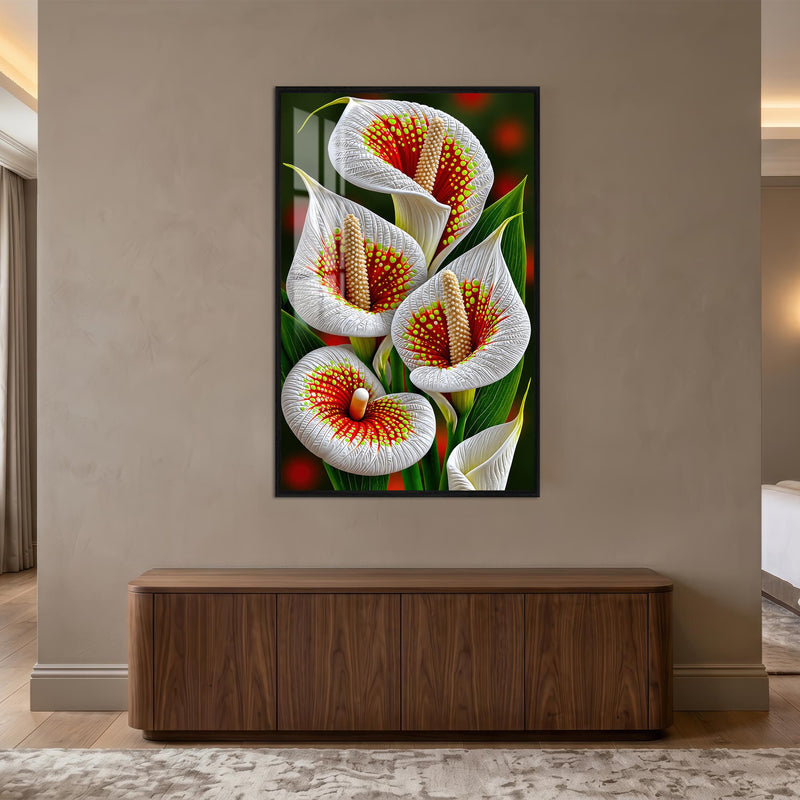 Beyaz Calla Lily Cam Tablo – Siyah Çerçeveli Cam Tablo