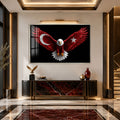 Türk Bayraklı Kartal Cam Tablo – Gümüş Çerçeveli Cam Tablo