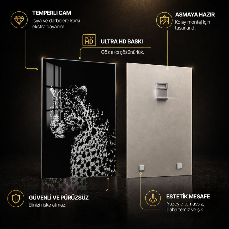 Kristal Benekli Leopar Cam Tablo – Cam Tablo