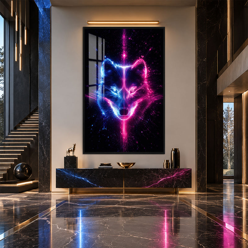 Neon Kurt Başı Cam Tablo – Siyah Çerçeveli Cam Tablo