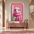 Balonlu Pembe Koyun Cam Tablo – Ceviz Çerçeveli Cam Tablo