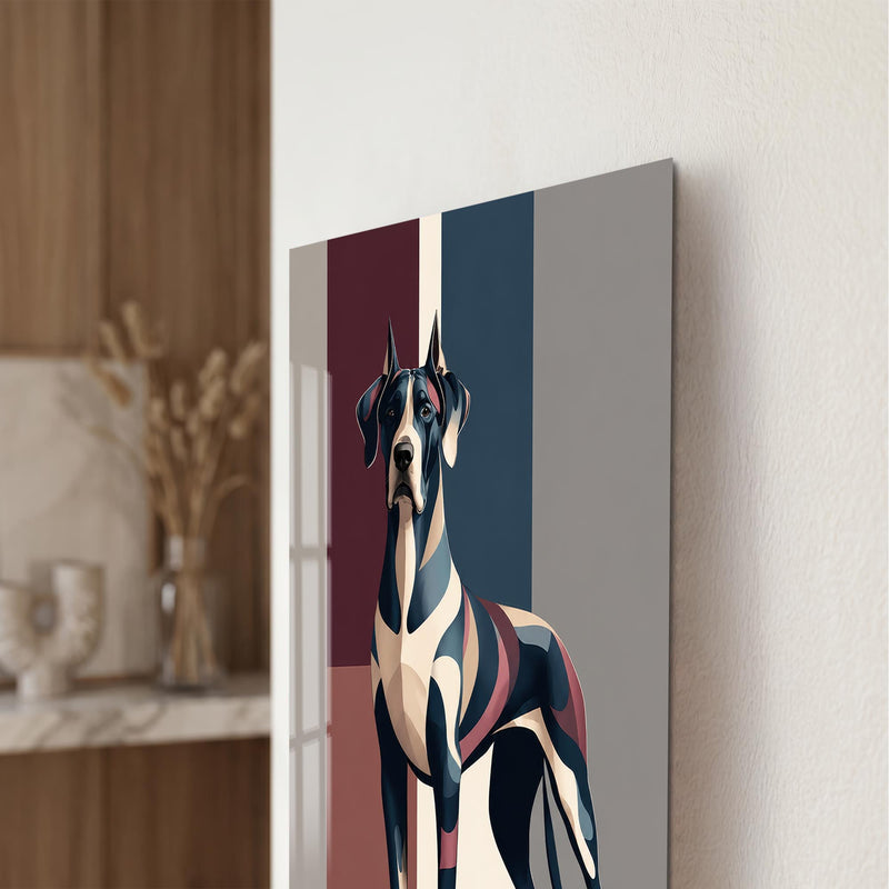 Geometrik Renkli Dev Köpek Portresi Cam Tablo – Cam Tablo