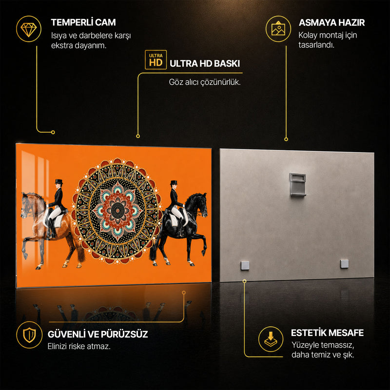 Mandala Önünde Atlı Çift Cam Tablo – Cam Tablo