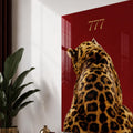 Kırmızı Zeminde 777 Leopar Cam Tablo – Cam Tablo