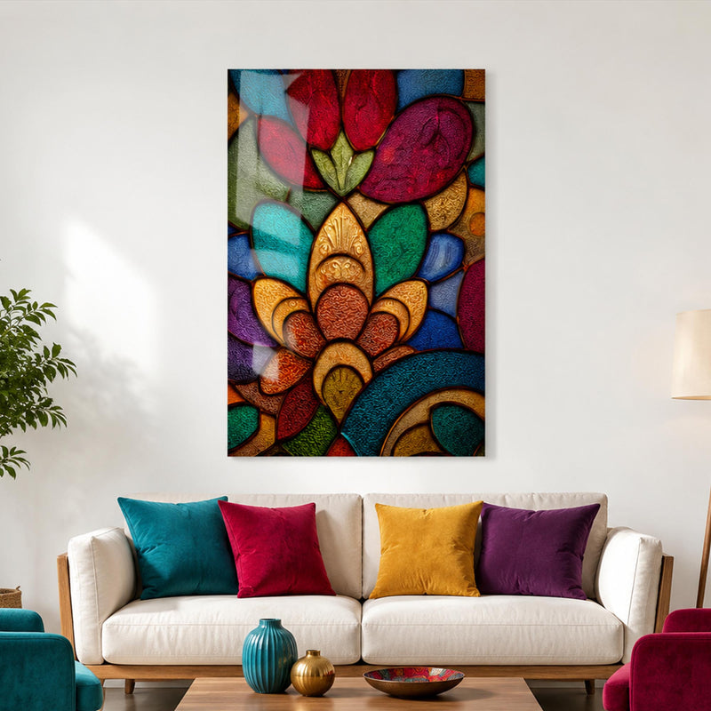 Vitray Renkli Çiçek Cam Tablo – Cam Tablo