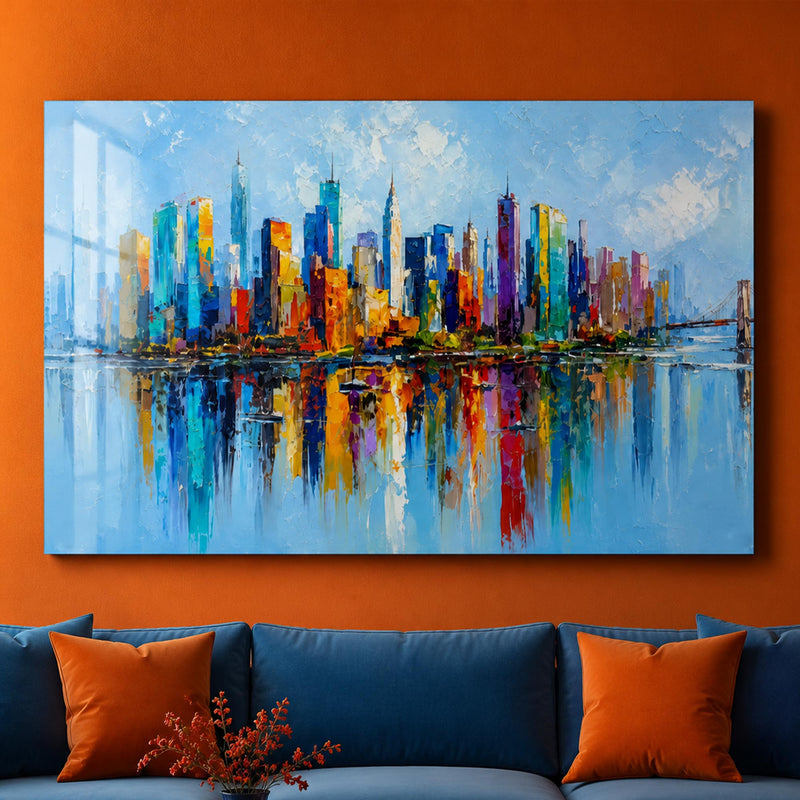 New York Renkli Skyline Cam Tablo – Cam Tablo