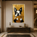 Ananaslı Boston Terrier Cam Tablo – Gümüş Çerçeveli Cam Tablo