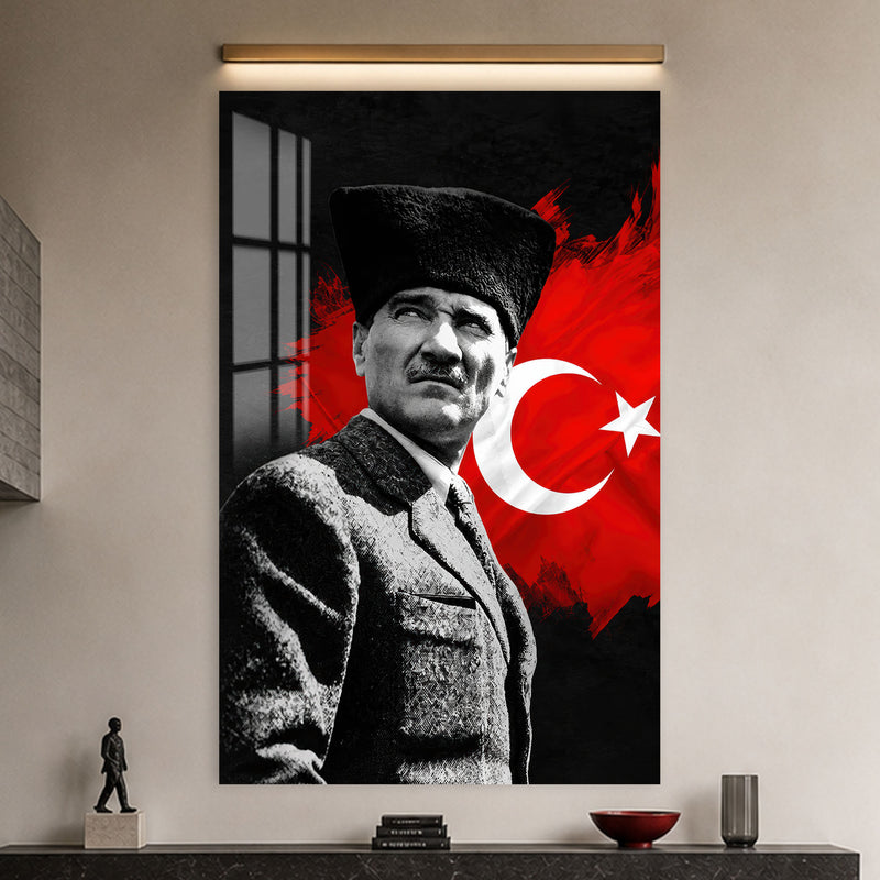 Fırça Bayraklı Atatürk Cam Tablo
