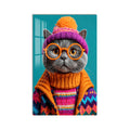Bere Takan Gri Kedi Cam Tablo – Cam Tablo