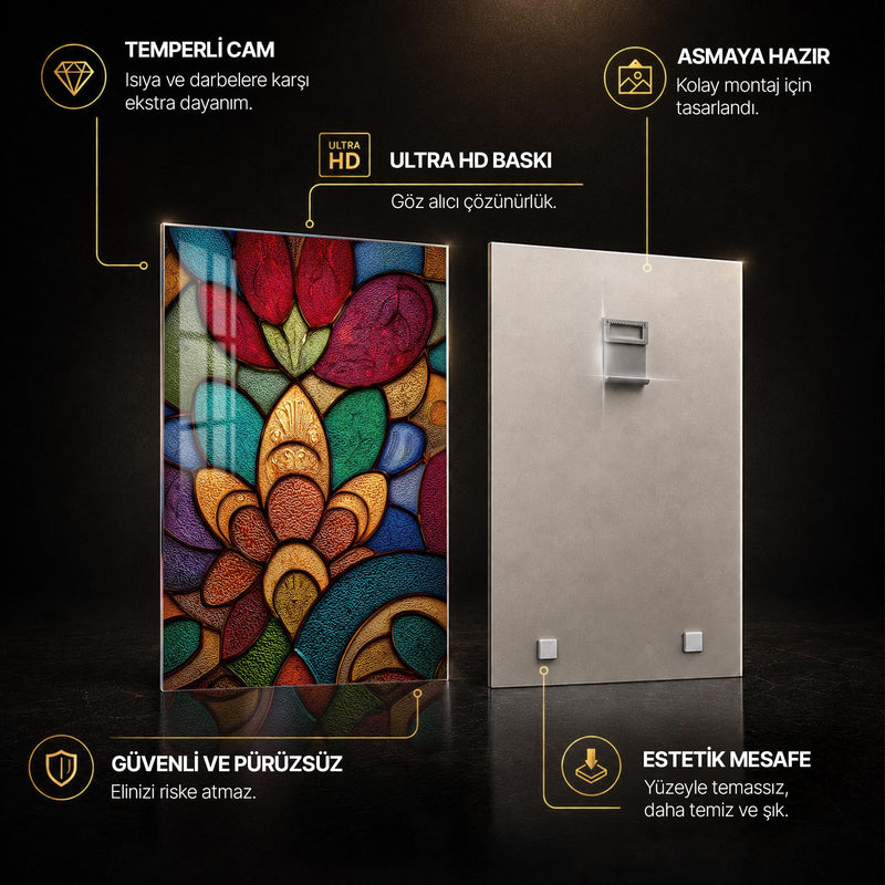 Vitray Renkli Çiçek Cam Tablo – Cam Tablo