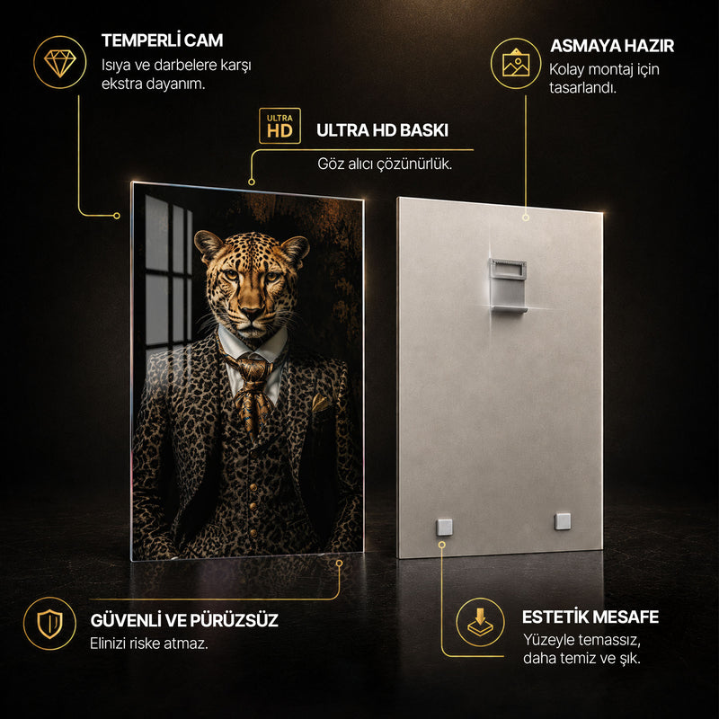 Takım Elbiseli Leopar Beyefendi Cam Tablo – Cam Tablo