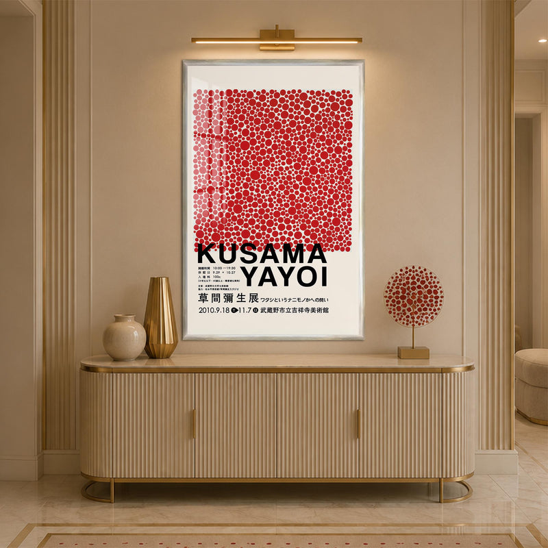 Kırmızı Sonsuz Noktalar Cam Tablo – Gümüş Çerçeveli Cam Tablo