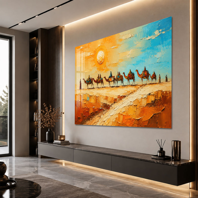 Çölde Deve Kervanı Cam Tablo – Cam Tablo