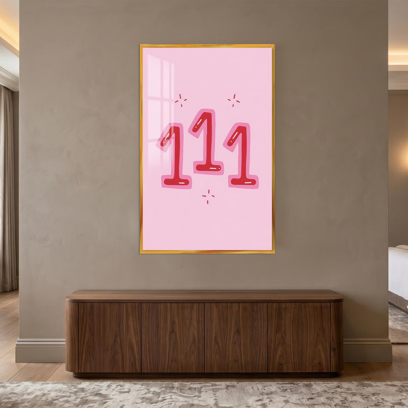 Şeker Pembe 111 Cam Tablo – Altın Çerçeveli Cam Tablo
