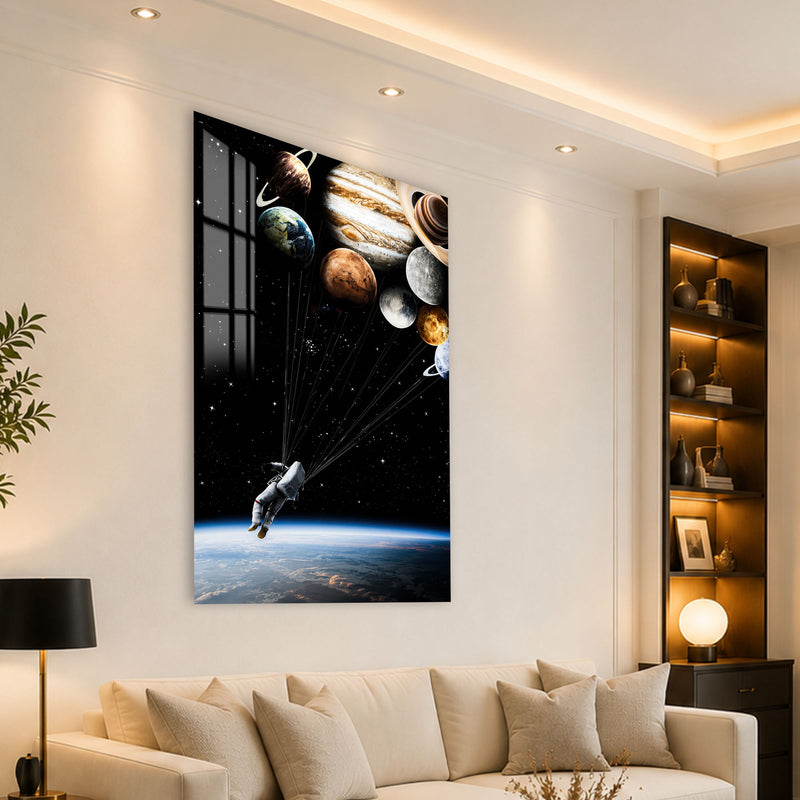 Gezegenlere Uzanan Astronot Cam Tablo – Cam Tablo