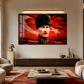 Kızıl Gökte Kalpaklı Atatürk Cam Tablo