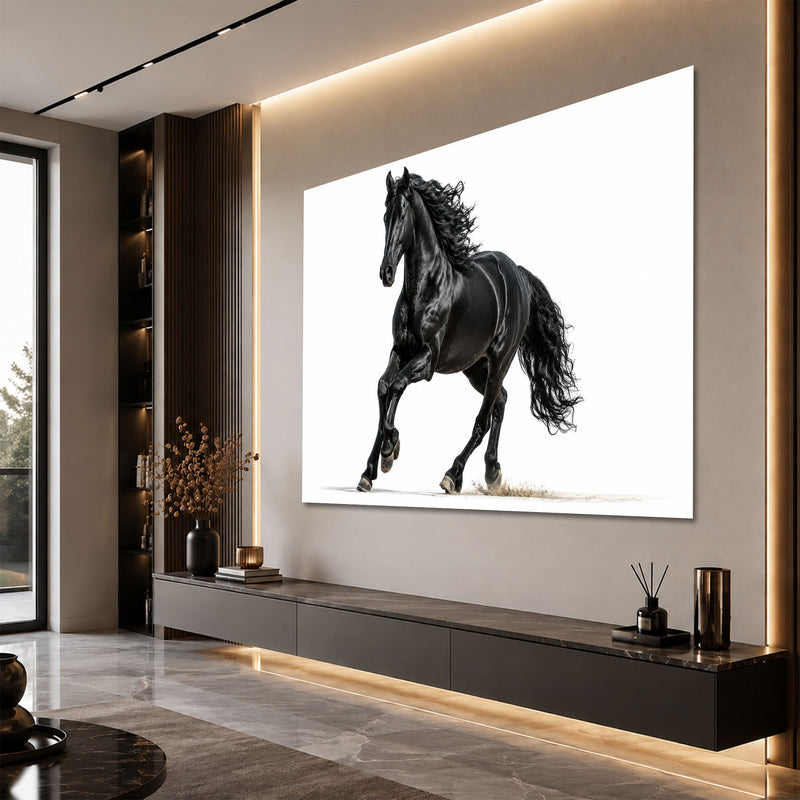 Beyaz Fonda Siyah At Cam Tablo – Cam Tablo