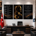 Atatürk Köşesi Üçlü Cam Tablo Seti — Altın Parçacıklı Silüet