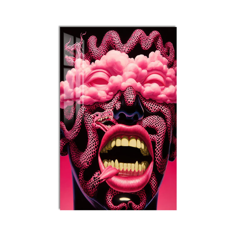 Pembe Yılanlı Medusa Portresi Cam Tablo – Cam Tablo