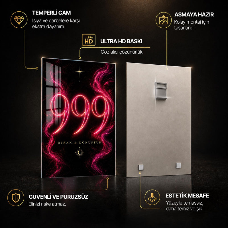 Fuşya Alevlerde 999 Cam Tablo – Cam Tablo