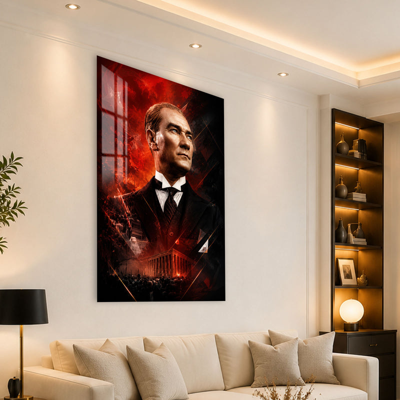 Kızıl Işıkta Atatürk Cam Tablo