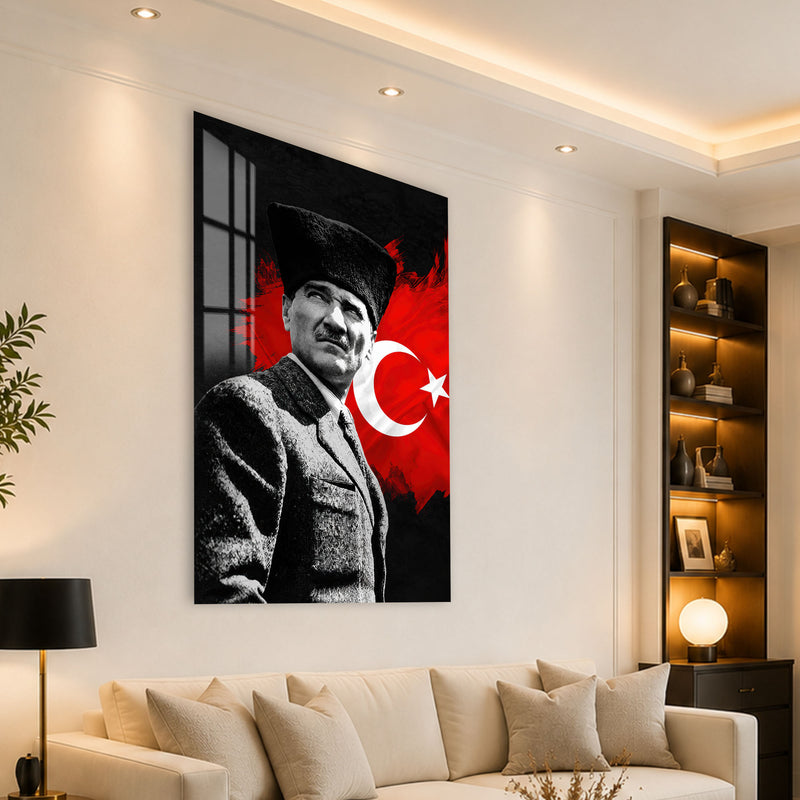 Fırça Bayraklı Atatürk Cam Tablo