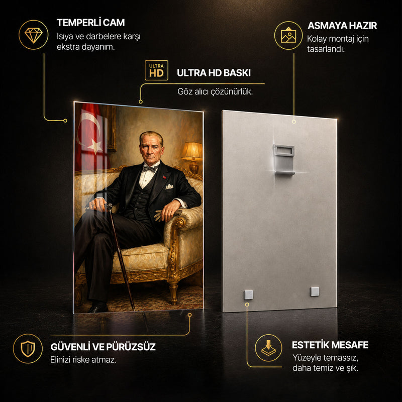 Koltukta Atatürk Cam Tablo