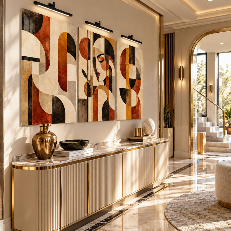 Art Deco Kadın Portresi Üçlü Cam Tablo