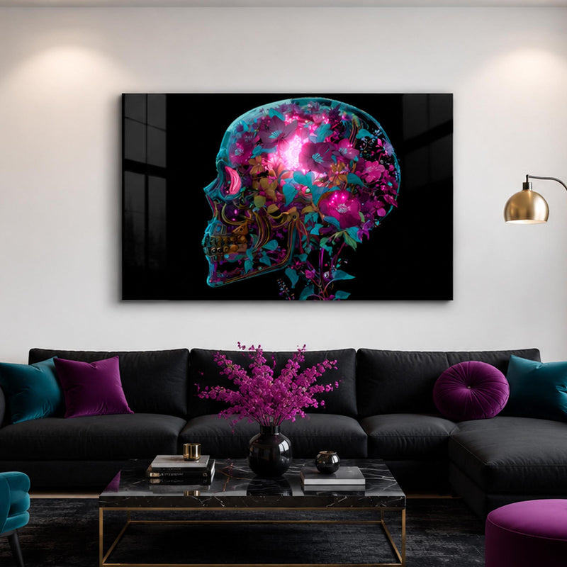 Neon Kafatası Cam Tablo – Cam Tablo