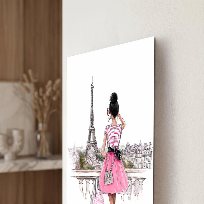 Pembe Etekli Moda Kızı Cam Tablo – Cam Tablo