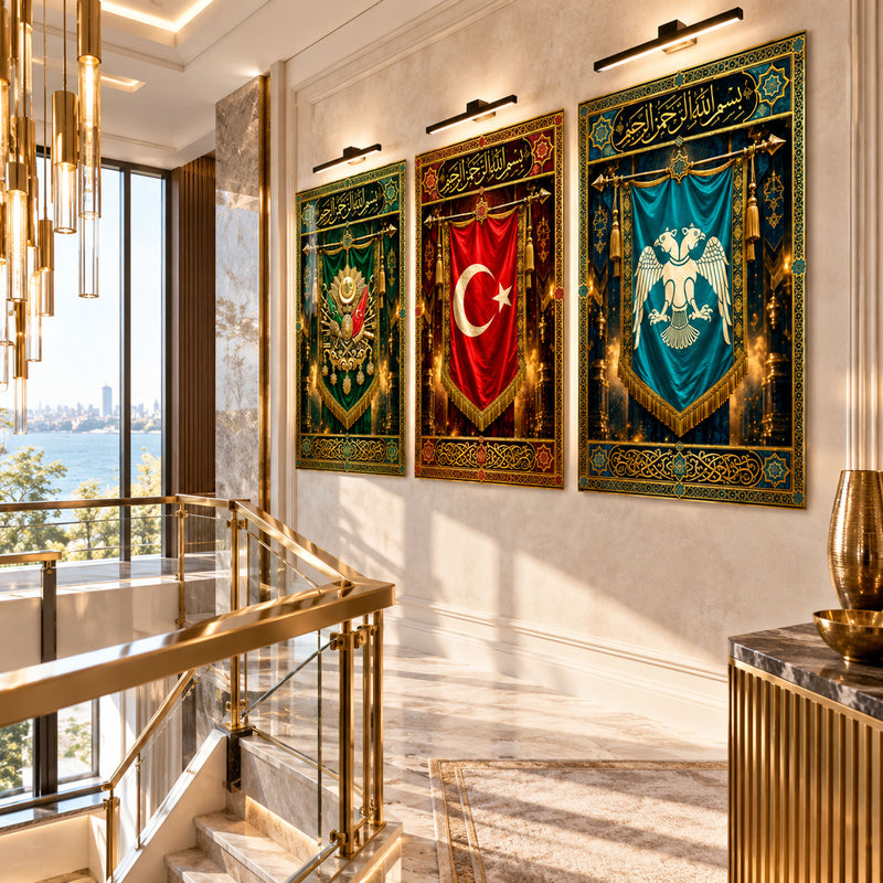 Osmanlı Sancak Üçlüsü Üçlü Cam Tablo