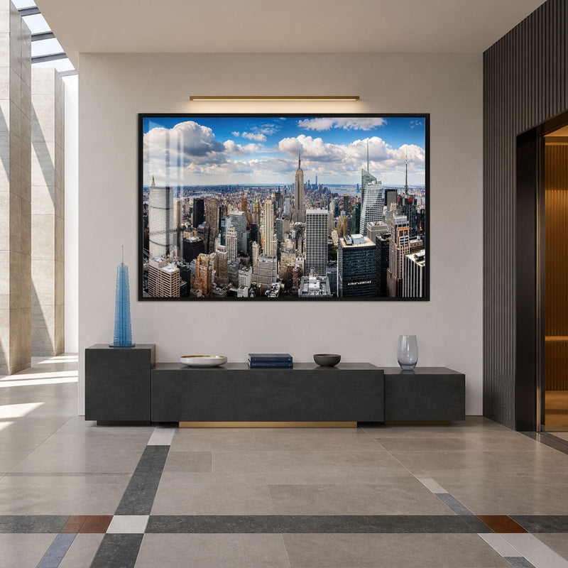 New York Üstten Manzara Cam Tablo – Siyah Çerçeveli Cam Tablo