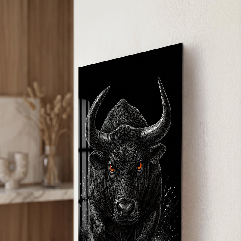 Karanlıkta Kara Boğa Cam Tablo – Cam Tablo