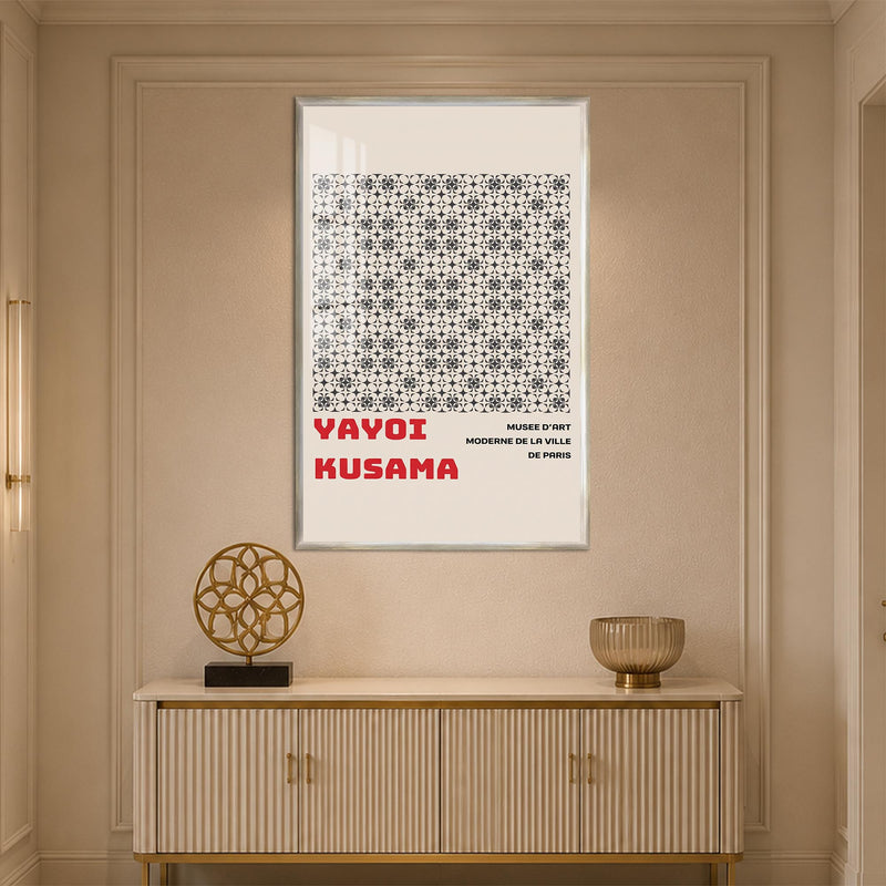 Gri Geometrik Çiçek Deseni Cam Tablo – Gümüş Çerçeveli Cam Tablo