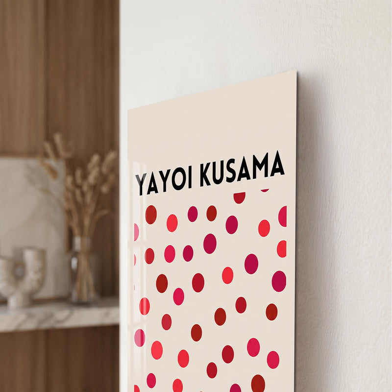 Beyaz Zeminde Pembe Kırmızı Noktalar Cam Tablo – Cam Tablo