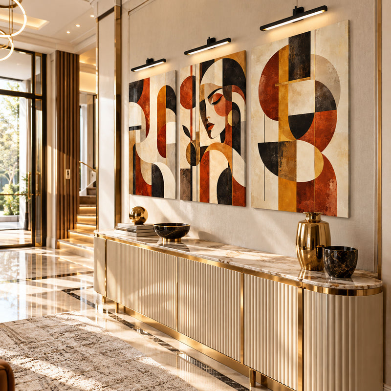 Art Deco Kadın Portresi Üçlü Cam Tablo