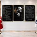 Atatürk Köşesi Üçlü Cam Tablo Seti — Mermer Desenli