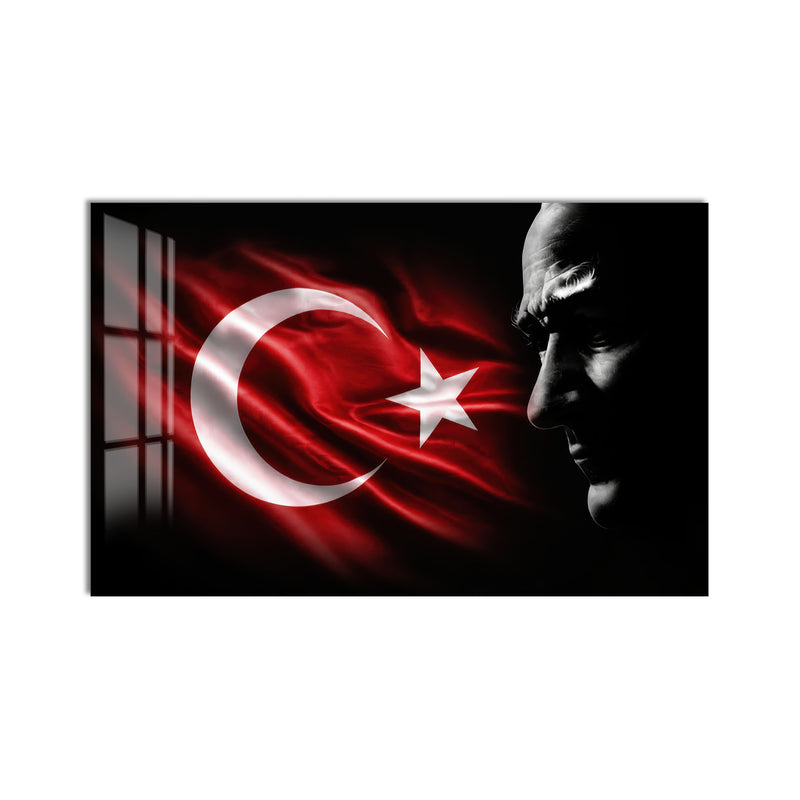 Bayrak ve Profil Atatürk Cam Tablo