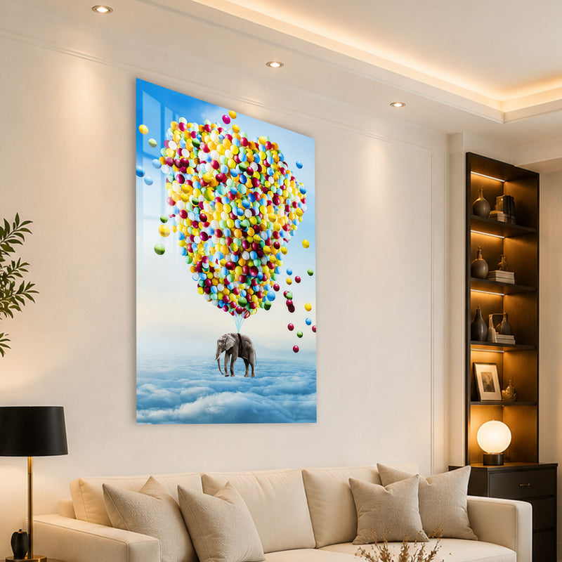Balon Demeti ile Uçan Fil Cam Tablo – Cam Tablo